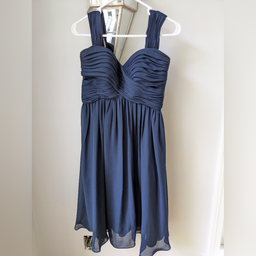 Navy bridesmaid dress. Midi length. Size 8. Adjustable straps.